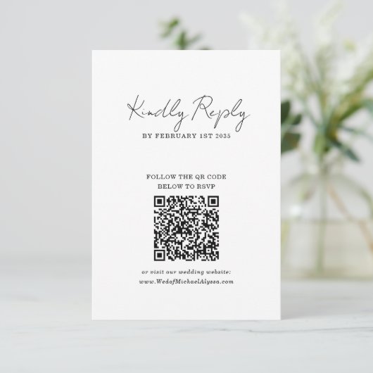 Chic Minimalist Handwriting Script Wedding QR Code 出欠カード (スタンド正面)