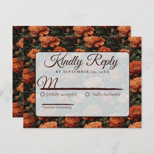 Chic Minimalist Peonies Romantic Wedding  出欠カード (正面/裏面)