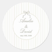 Chic Minimalist Stripe Green Wedding ラウンドシール (正面)