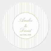 Chic Minimalist Stripe Green Wedding  ラウンドシール (正面)