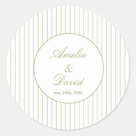 Chic Minimalist Stripe Green Wedding  ラウンドシール