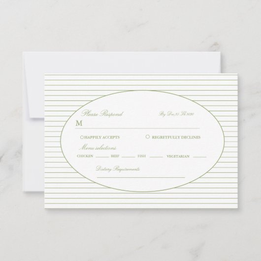 Chic Minimalist Stripe Green Wedding  出欠カード (正面)