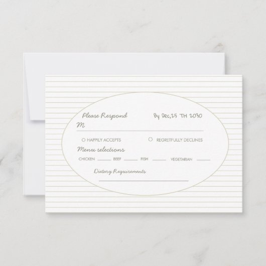 Chic Minimalist Stripe Green Wedding  出欠カード (正面)