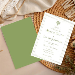 Chic Minimalist Stripe Green Wedding Invitation  招待状