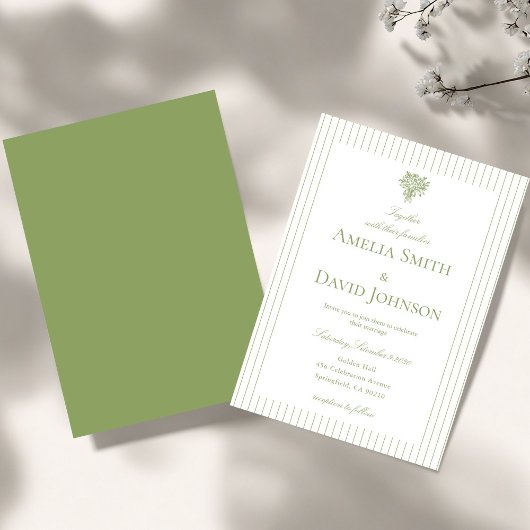 Chic Minimalist Stripe Green Wedding Invitation  招待状