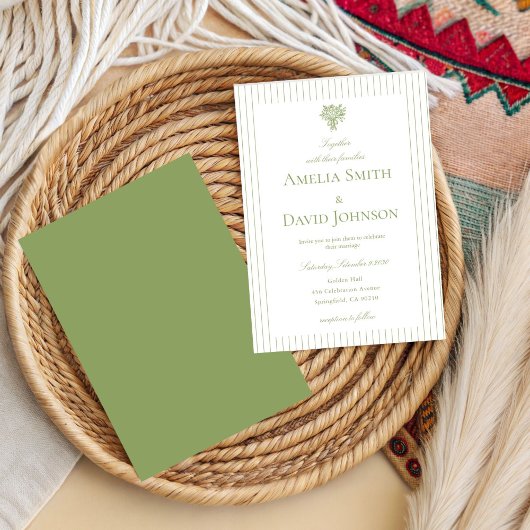 Chic Minimalist Stripe Green Wedding Invitation  招待状