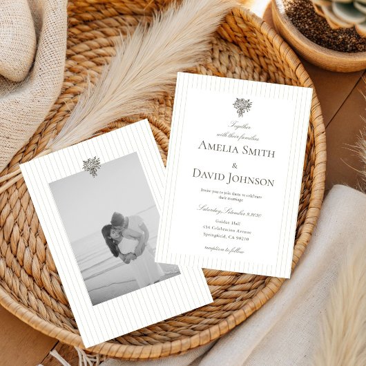 Chic Minimalist Stripe Green Wedding Invitation  招待状