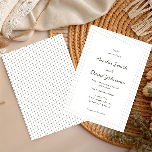 Chic Minimalist Stripe Green Wedding Invitation  招待状