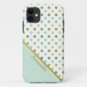 Chic Mint and Gold Polka Dots Case-Mate iPhoneケース (裏面)