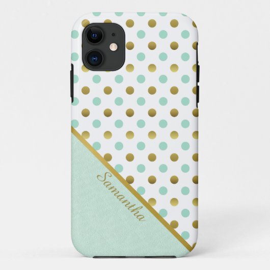 Chic Mint and Gold Polka Dots  Case-Mate iPhoneケース (裏面)