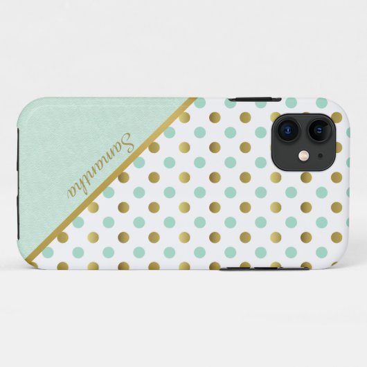 Chic Mint and Gold Polka Dots  Case-Mate iPhoneケース (裏面(横))