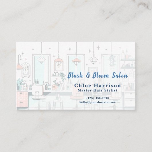 Chic Mint Blue Hair Salon Appointment Card & 名刺 (正面)