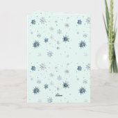 Chic Mint Blue Snowflakes Black Hair Female カード (裏面)