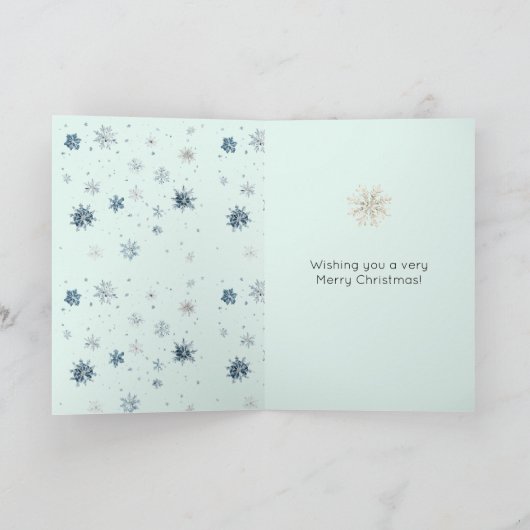 Chic Mint Blue Snowflakes Black Hair Female カード (内部)