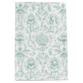 Chic Mint White Peach Floral Wedding ミディアムペーパーバッグ (正面)