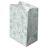Chic Mint White Peach Floral Wedding ミディアムペーパーバッグ (裏面アングル)
