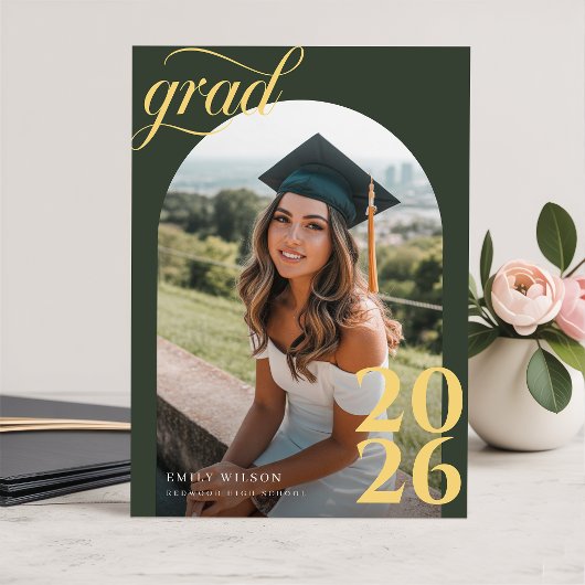 Chic Modern Arch Photo Graduation Party Invitation ポストカード
