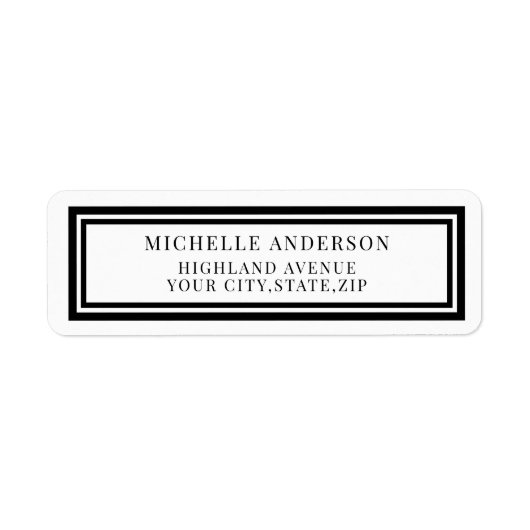 Chic Modern Black Double Boarder Return Address ラベル (正面)