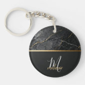 Chic modern Black grey marble gold monogram  キーホルダー (正面)
