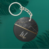 Chic modern Black grey marble gold monogram  キーホルダー