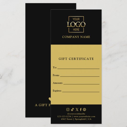 Chic Modern Business Gift Certificate with Logo (正面/裏面)