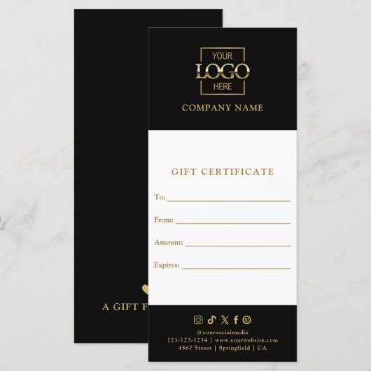 Chic Modern Business Gift Certificate with Logo (正面/裏面)