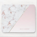 Chic Modern Chic Rose Gold Marble and Pink Custom マウスパッド<br><div class="desc">Add a feminine and modern accent to your workspace with this personalized mousepad. It features a modern and feminine color block of white marble with rose gold and pink ombre. Personalize by adding a name or short phrase.</div>