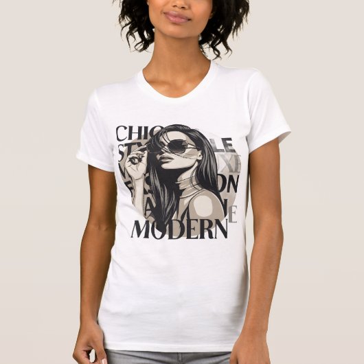 Chic Modern Fashion Silhouette Illustration Tシャツ (正面)