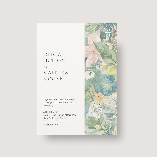 Chic Modern Floral Watercolor Wedding Invitation 招待状