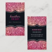 CHIC modern luxury glam glitter black pink 名刺 (正面/裏面)