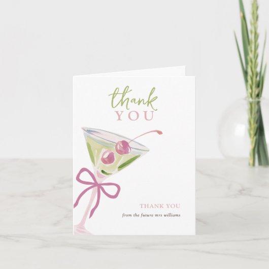Chic Modern Martini Bridal Shower Thank You Card サンキューカード (正面)