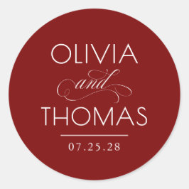 Chic Modern Minimalist Typography Red Wedding ラウンドシール