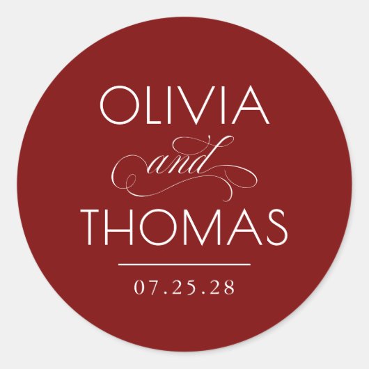 Chic Modern Minimalist Typography Red Wedding ラウンドシール (正面)