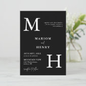 Chic Modern Monogram Initial Black White Wedding 招待状 (スタンド正面)