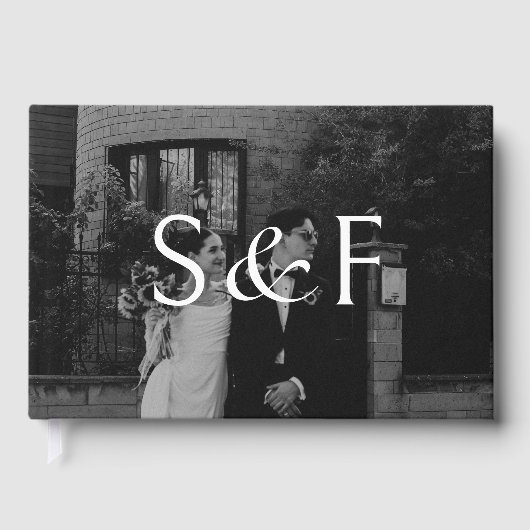 Chic Modern Monogram Script Wedding ゲストブック (正面)