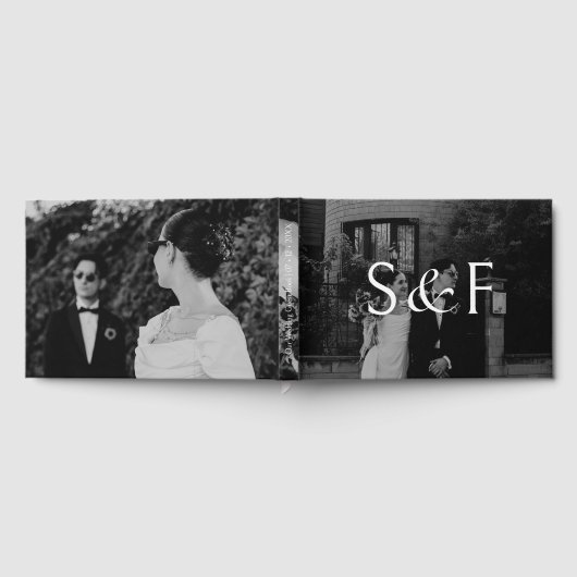 Chic Modern Monogram Script Wedding ゲストブック (全面)