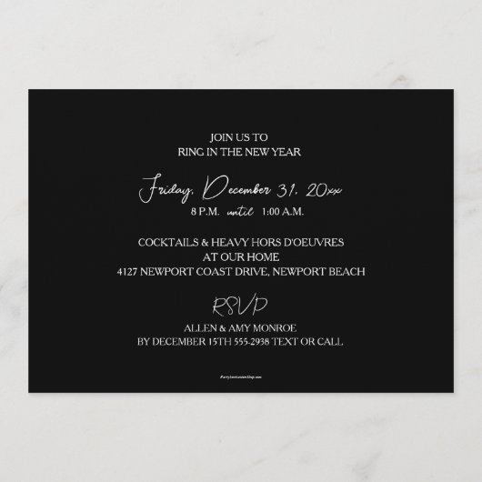 Chic Modern New Year's Eve Party 招待状 (裏面)