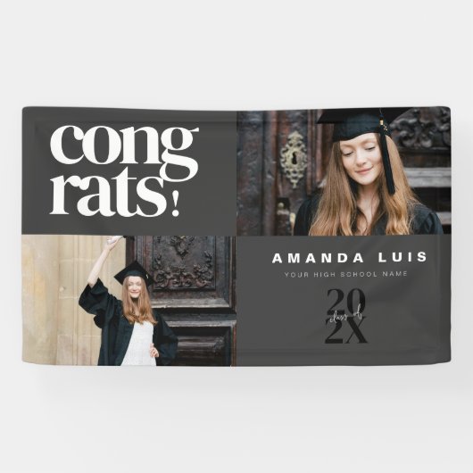 Chic Modern Photo Charcoal Graduation 横断幕 (横)