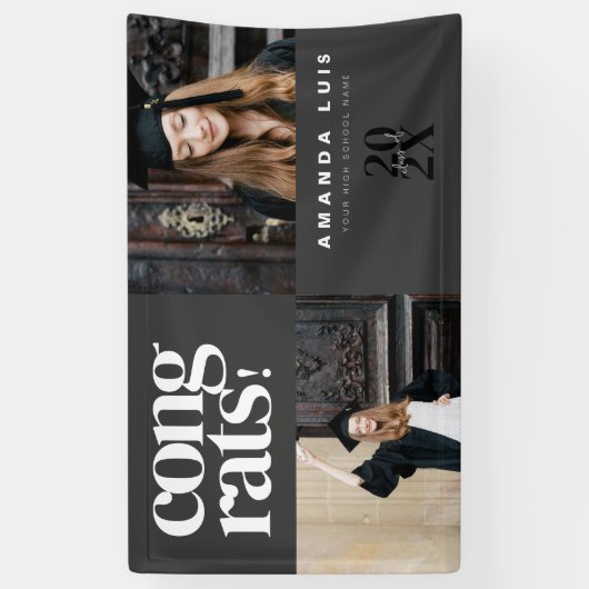 Chic Modern Photo Charcoal Graduation  横断幕 (縦)