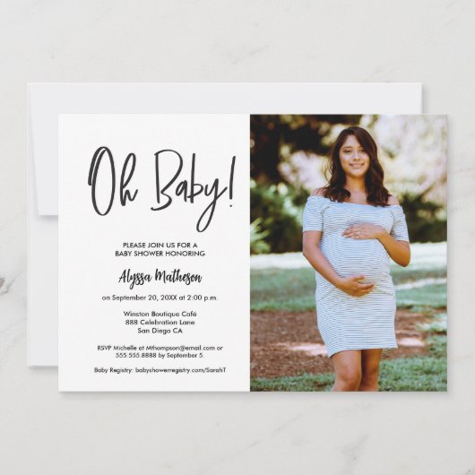 Chic Modern Photo Handlettering Oh Baby Shower 招待状 (正面)
