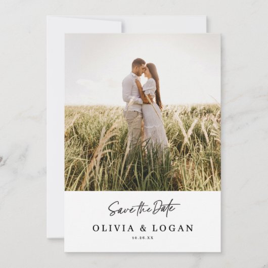 Chic Modern Script Photo Wedding Save The Date セーブザデート (正面)