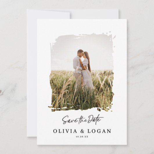 Chic Modern Script Photo Wedding Save The Date セーブザデート (正面)