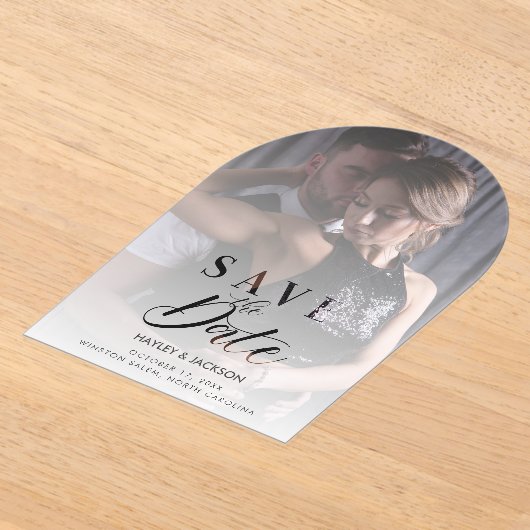 Chic Modern Transparency Wedding Photo Script アクリル招待状 (レイダウン)