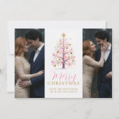 Chic Modern Wedding Pink Christmas Tree 2-Photos セーブザデート (正面)