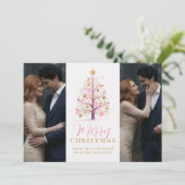 Chic Modern Wedding Pink Christmas Tree 2-Photos セーブザデート (スタンド正面)
