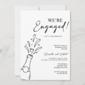 Chic Modern We're Engaged Black Champagne Party 招待状 (正面)