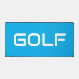 Chic Modern White GOLF Text Azure Blue Background デスクマット