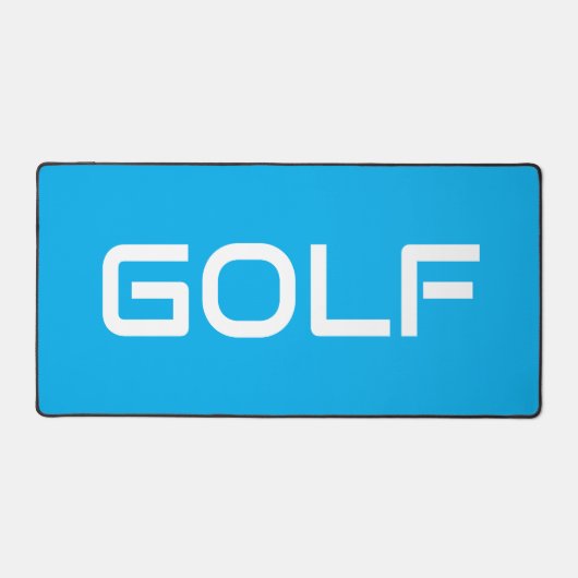 Chic Modern White GOLF Text Azure Blue Background デスクマット (正面)