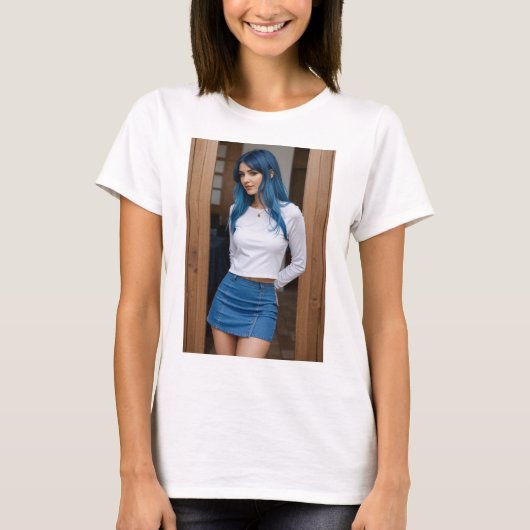 Chic Moderno: Elegancia en Azul Tシャツ (正面)