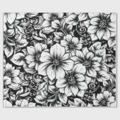 Chic Monochrome Floral Luxury Pattern (1) ラッピングペーパー (フラット)